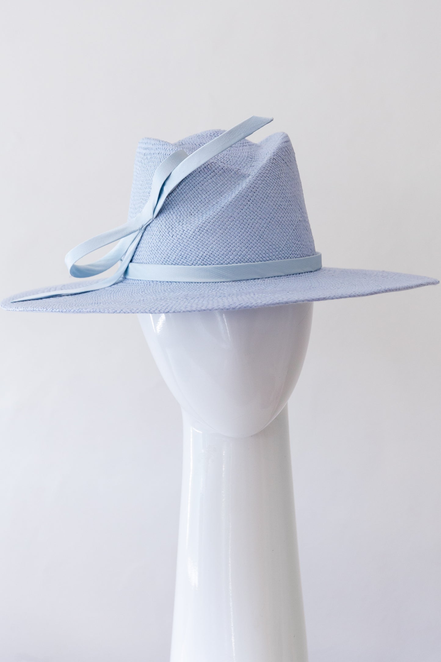 Baby Blue Panama Fedora with Silk Bow by Felicity Northeast Millinery