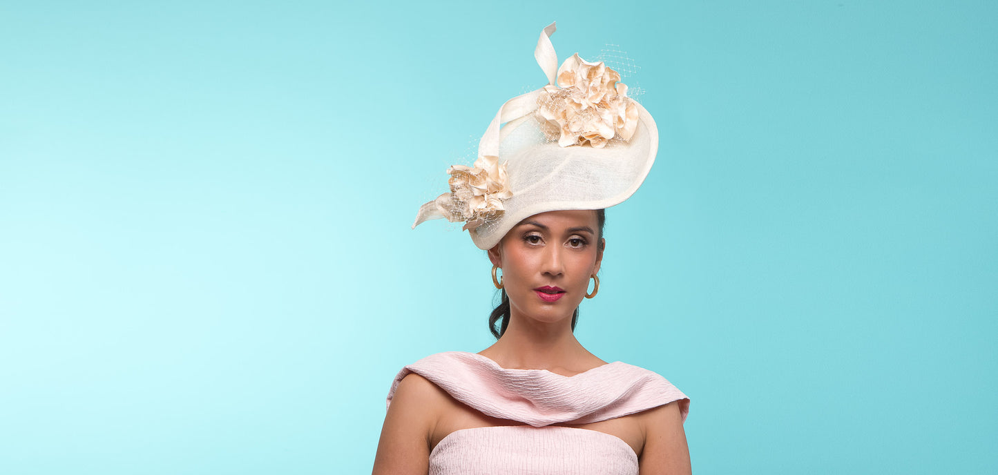 Floral Cream Platter Hat by Felicity Northeast Millinery