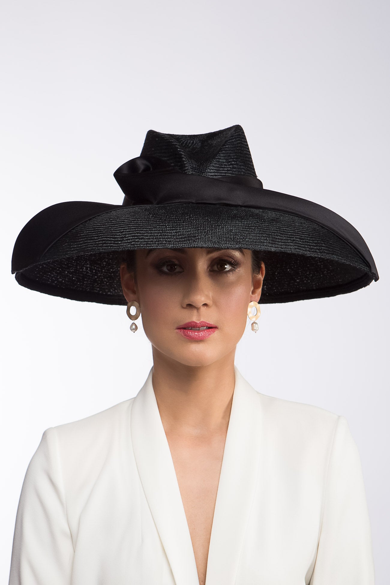 Black Fedora with Dior Shaped Brim By Felicity Northeast Millinery
