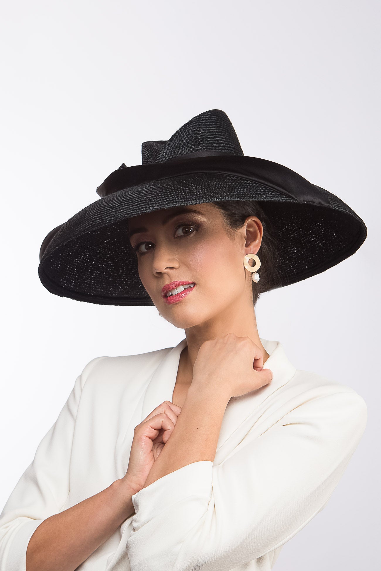 Black Fedora with Dior Shaped Brim By Felicity Northeast Millinery