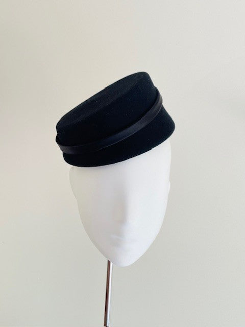 Black Felt Asymmetrical Pillbox
