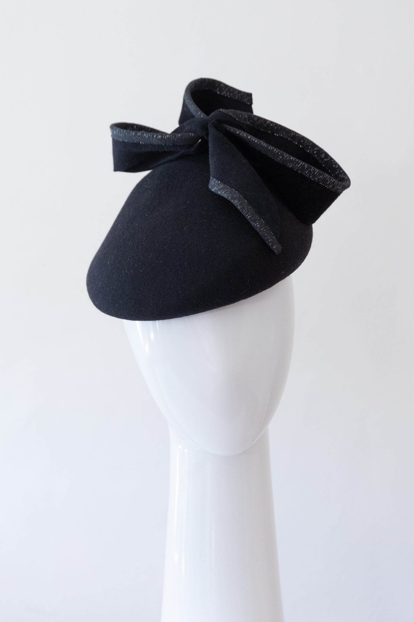 Black Felt Designer Beret with Bow