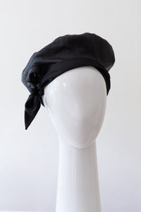 Black Leather Beret with Detachable Scarf