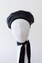 Load image into Gallery viewer, Black Leather Beret with Detachable Scarf