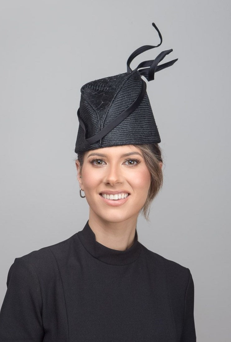 Black modern Fez with a Twist by Felicity Northeast Millinery