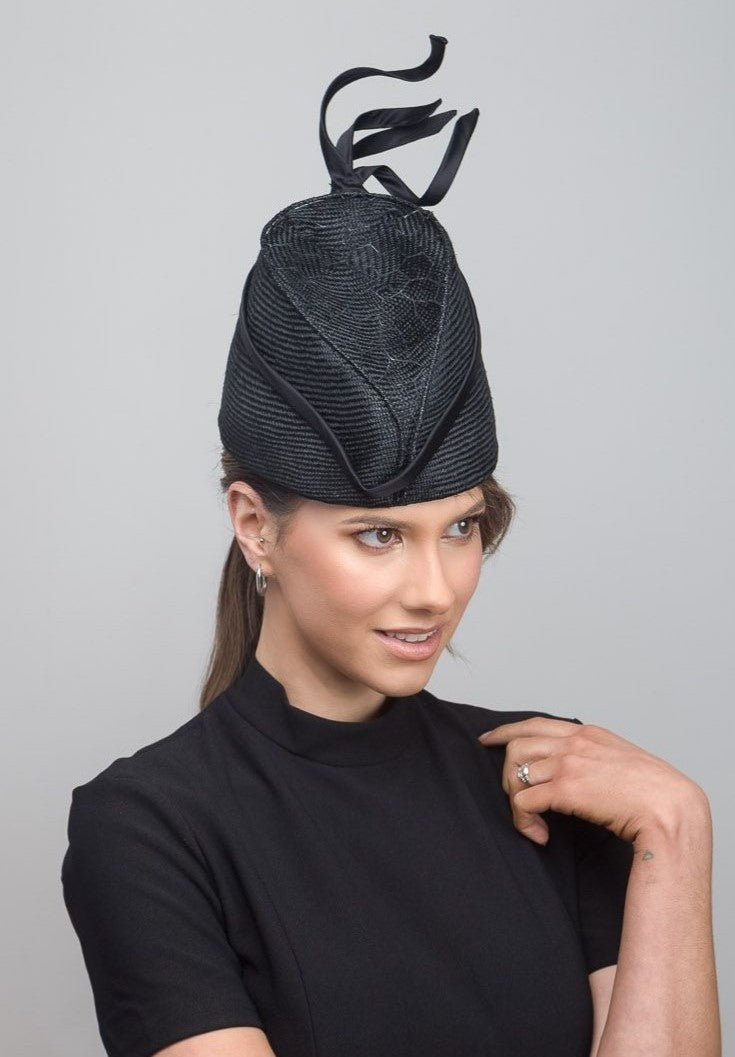 Black modern Fez with a Twist by Felicity Northeast Millinery