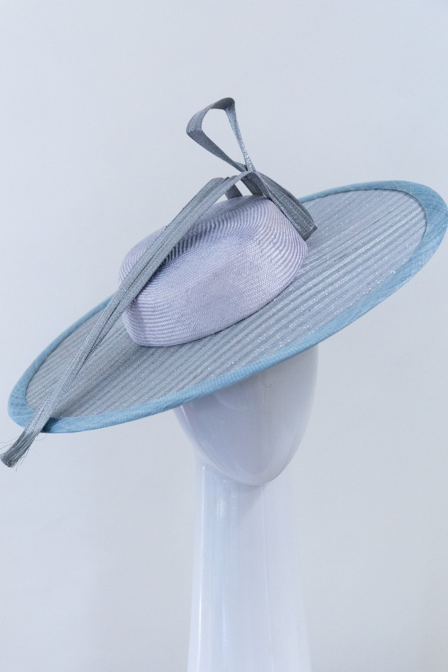 Blue Boater with Silver Flecks By Felicity Northeast Millinery