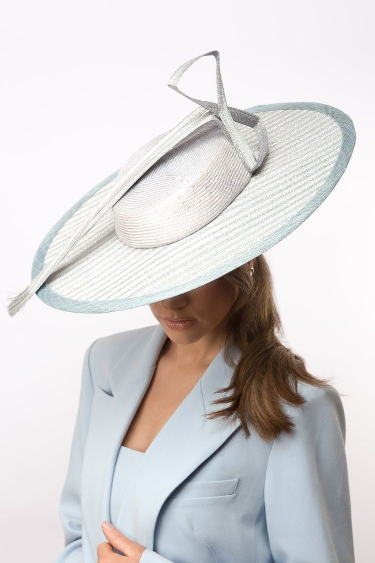 Blue Boater with Silver Flecks  By Felicity Northeast Millinery
