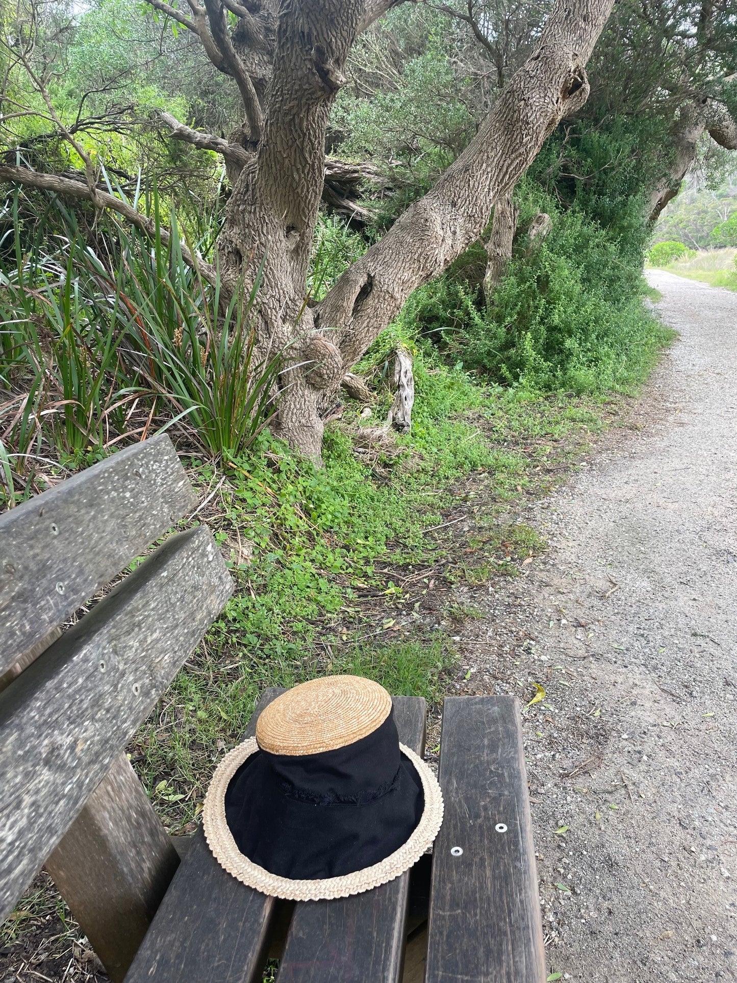 Bucket Travel Sun Hat in Black and Straw Braid