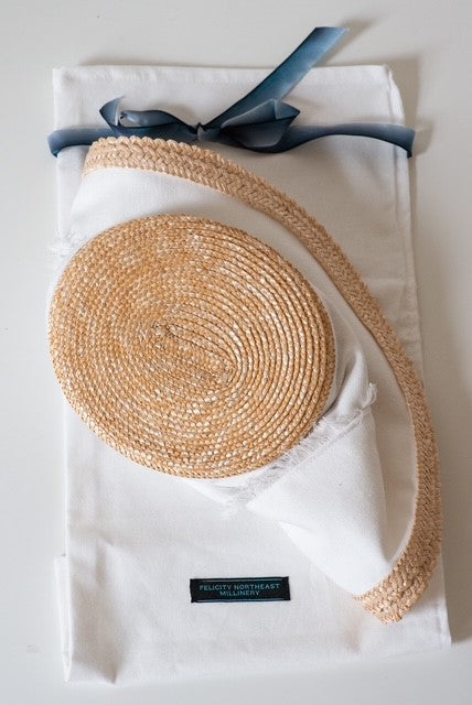 Bucket Travel Sun Hat in White and Straw Braid