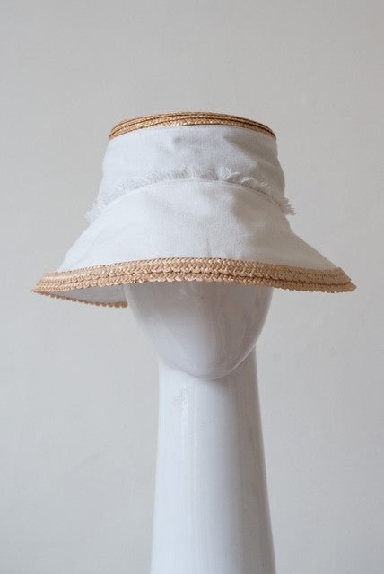 Bucket Travel Sun Hat in White and Straw Braid