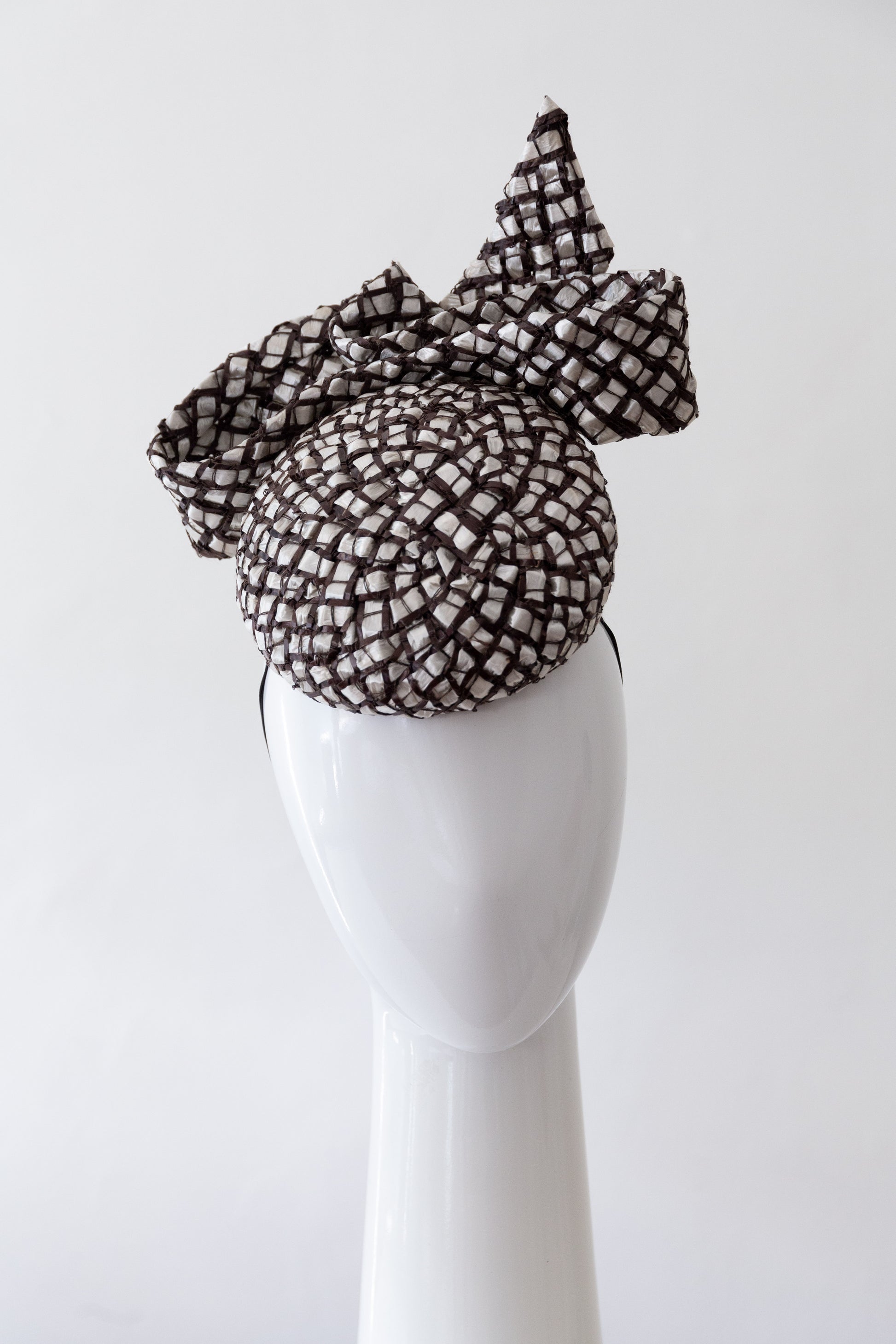 Chocolate Brown and Pearl White Rocello Cocktail Hat By Felicity Northeast Millinery
