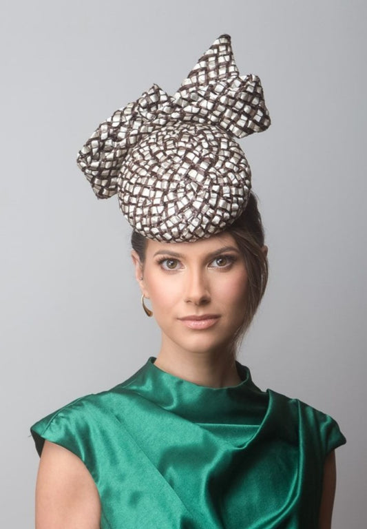 Chocolate Brown and Pearl White Rocello Cocktail Hat By Felicity Northeast Millinery