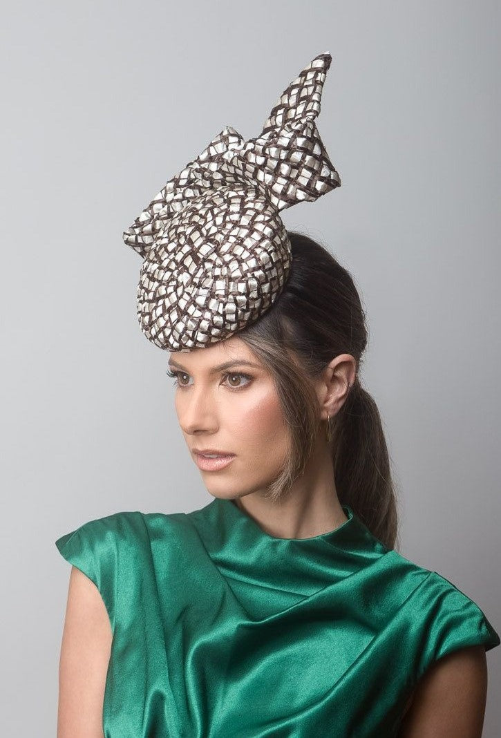 Chocolate Brown and Pearl White Rocello Cocktail Hat By Felicity Northeast Millinery
