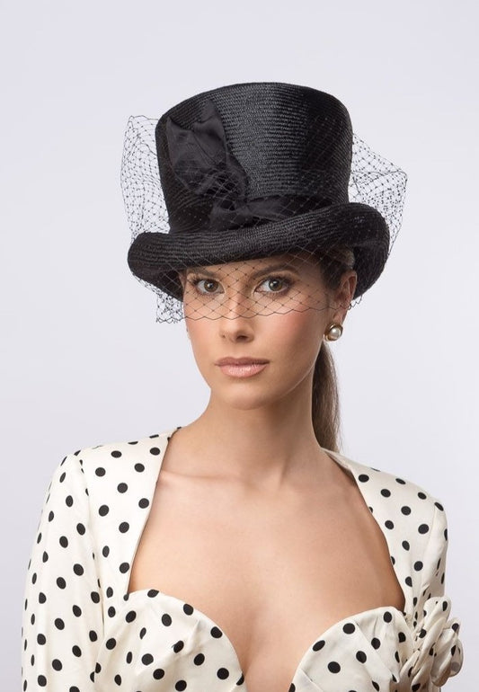 Classic Black Veiled Top Hat By Felicity Northeast Millinery