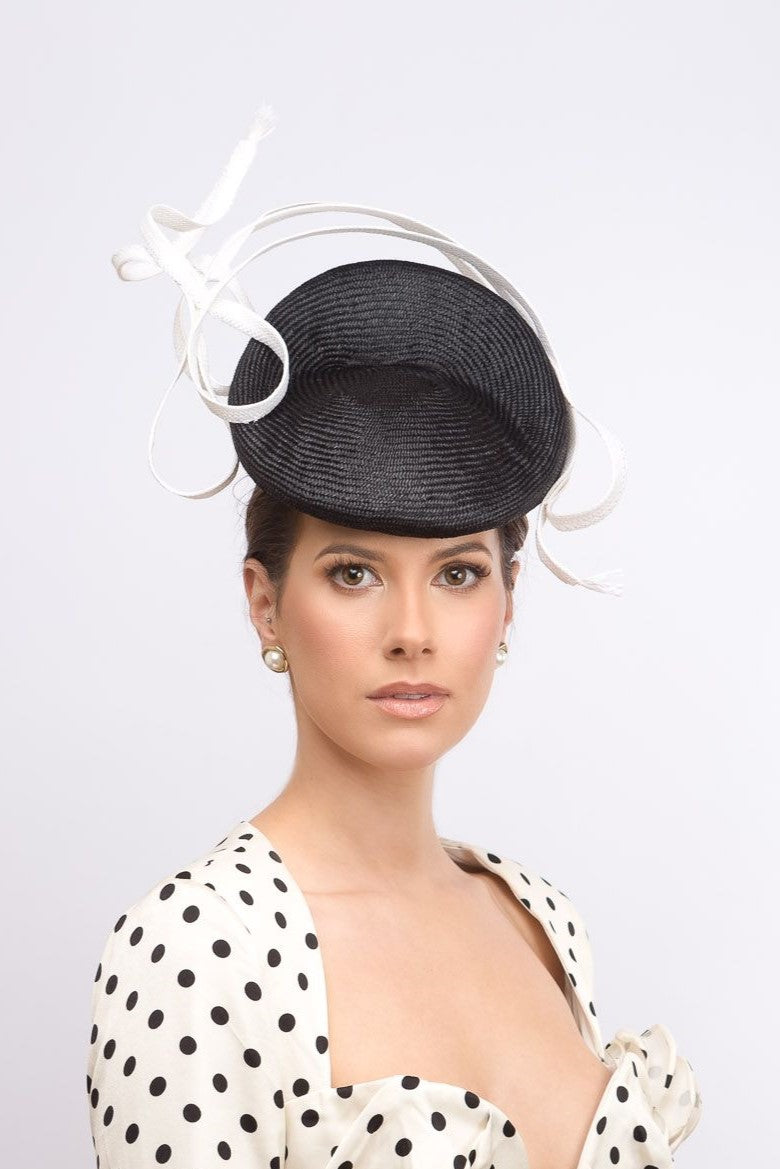 Derby Beret with White Braid Twists By Felicity Northeast Millinery