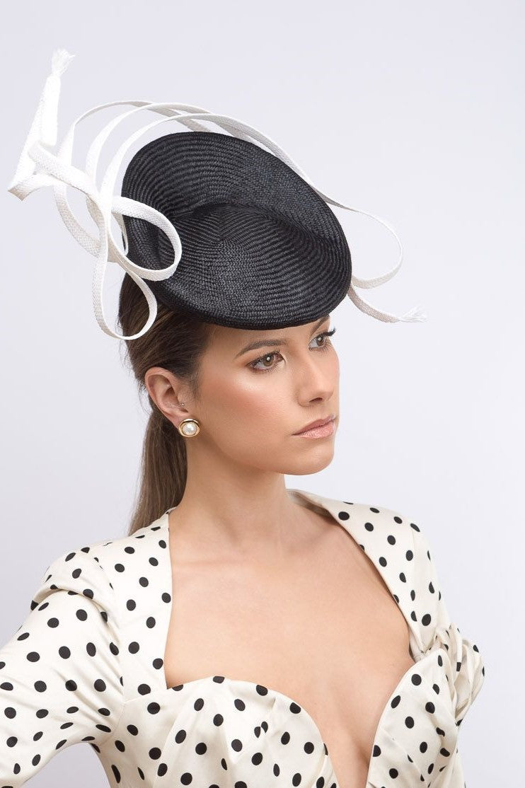 Derby Beret with White Braid Twists By Felicity Northeast Millinery