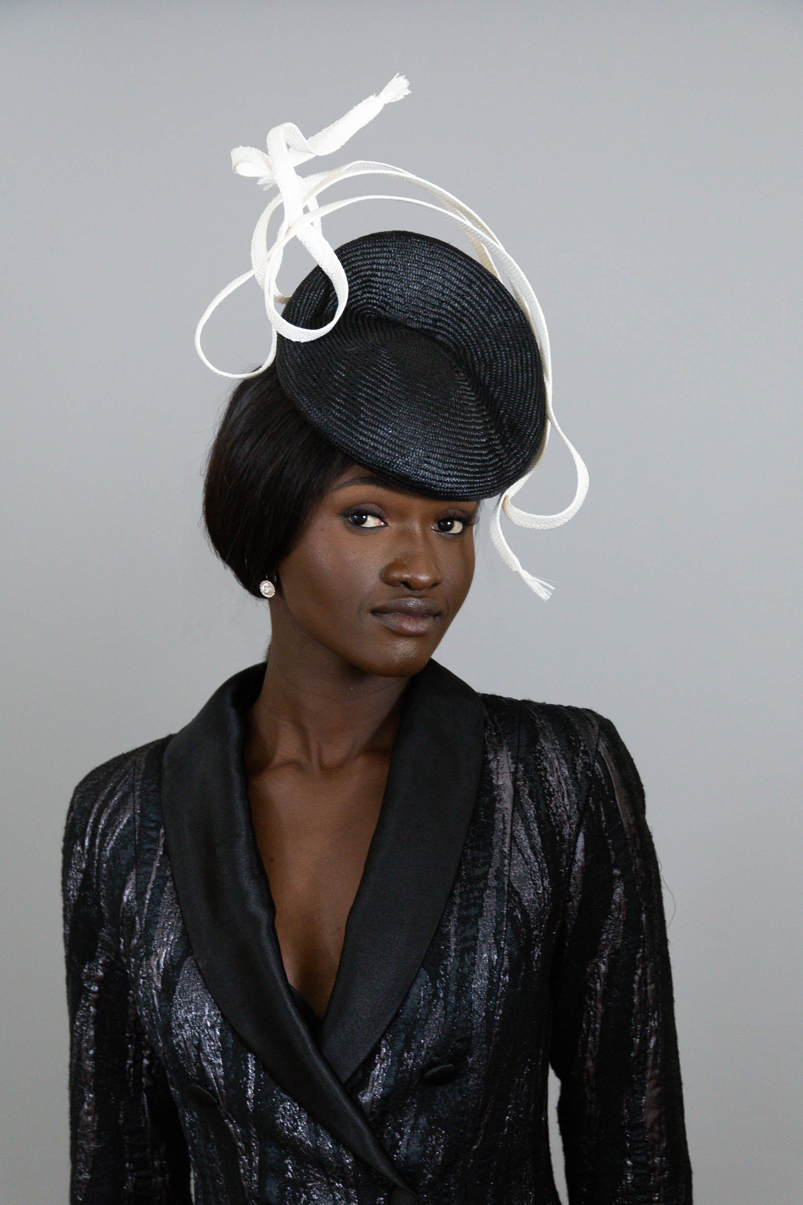 Derby Beret with White Braid Twists By Felicity Northeast Millinery
