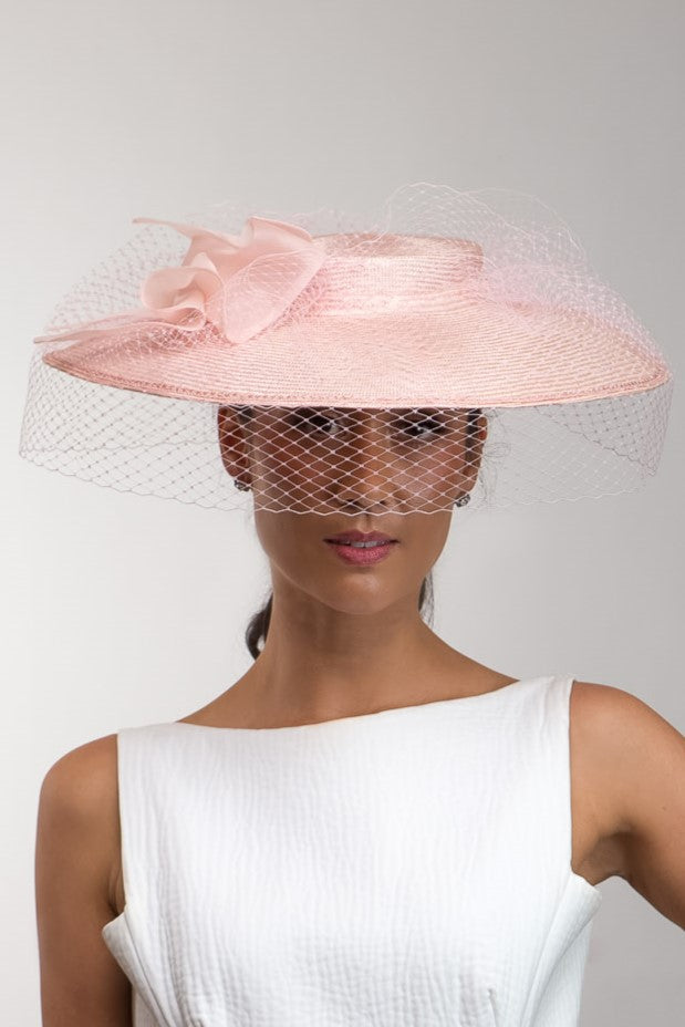 Dior Styled Veiled Pale Pink Hat By Felicity Northeast Millinery