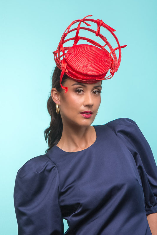 Red Button Hat with Floating Bows