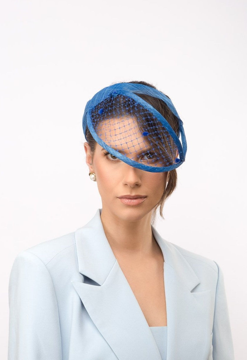 Blue Stylised Veil Headband by Felicity Northeast Millinery