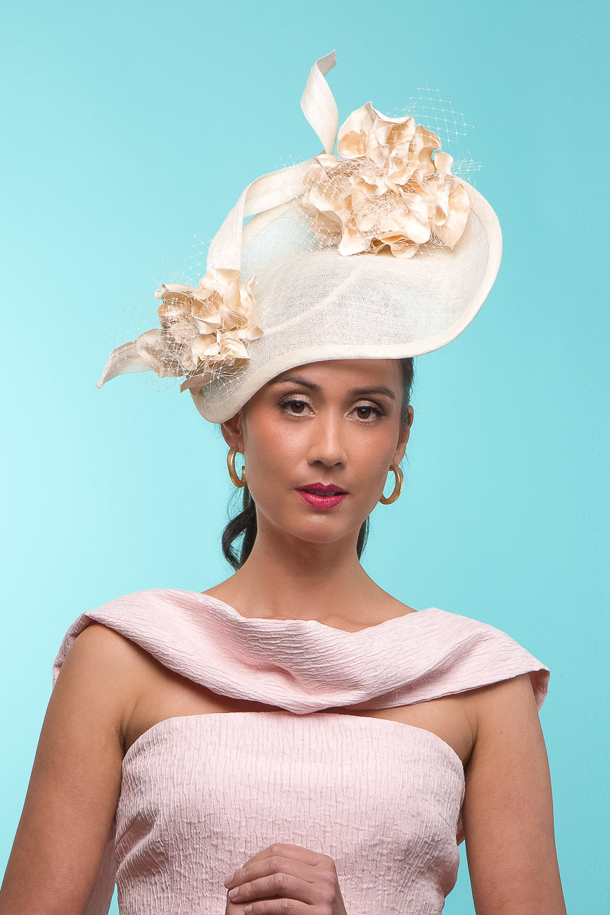 Floral Cream Platter Hat by Felicity Northeast Millinery