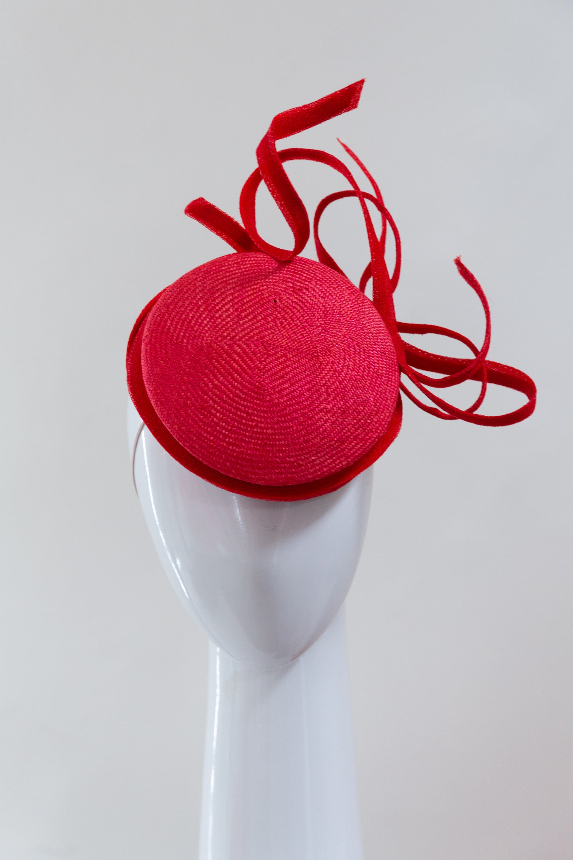 Folded Red Button Hat with Braid Bows by Felicity Northeast Millinery