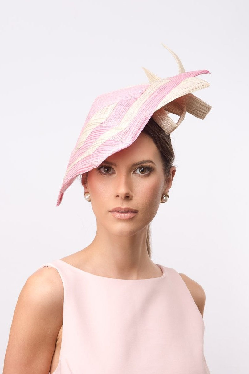 Geometric Braid Platter Hat in Pink and Cream by Felicity Northeast Millinery