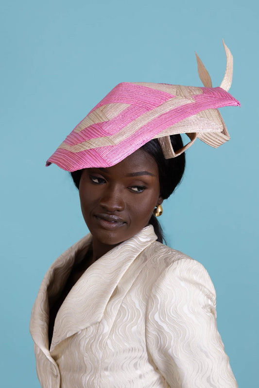 Geometric Braid Platter Hat in Pink and Cream by Felicity Northeast Millinery