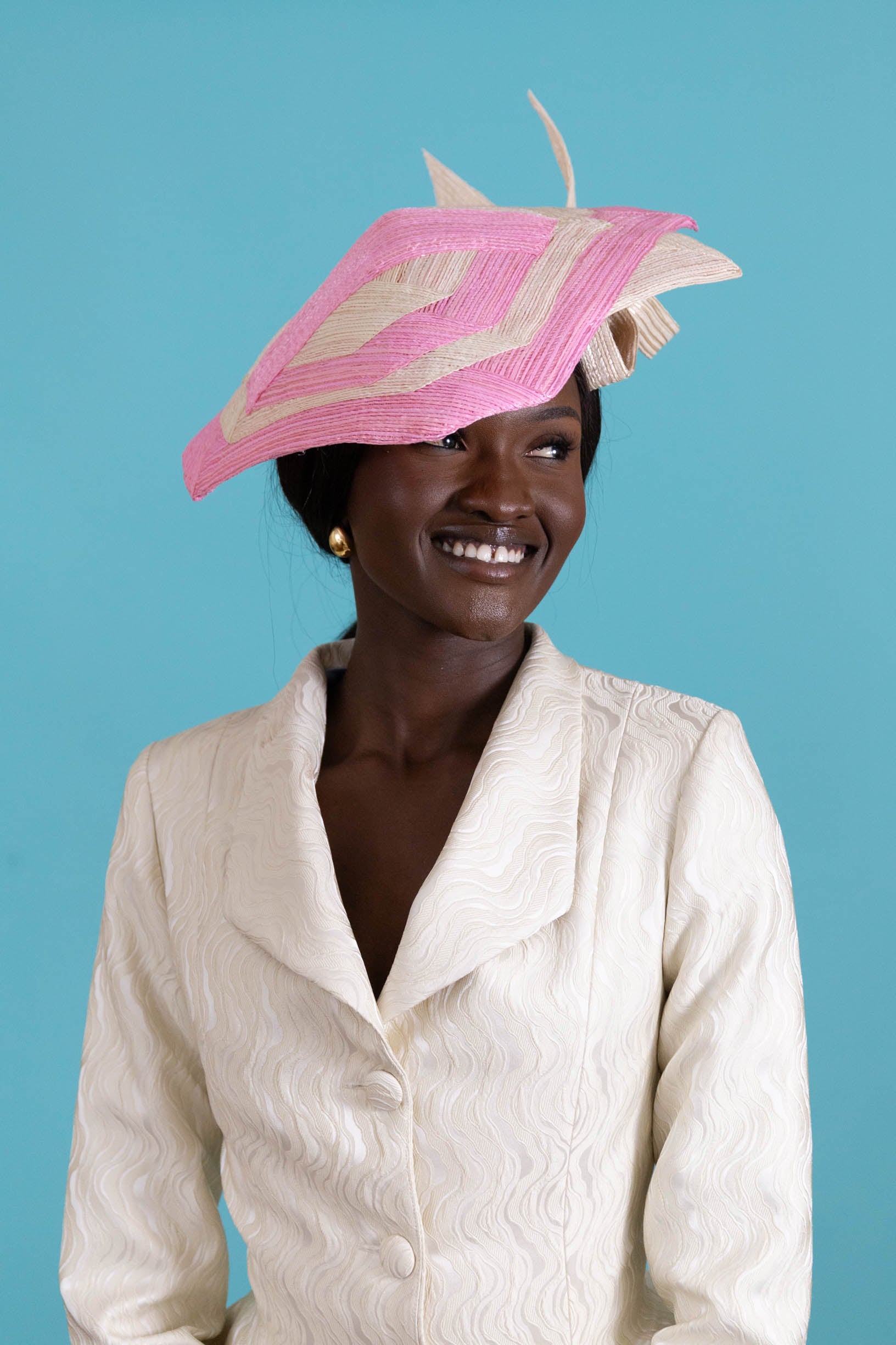 Geometric Braid Platter Hat in Pink and Cream by Felicity Northeast Millinery