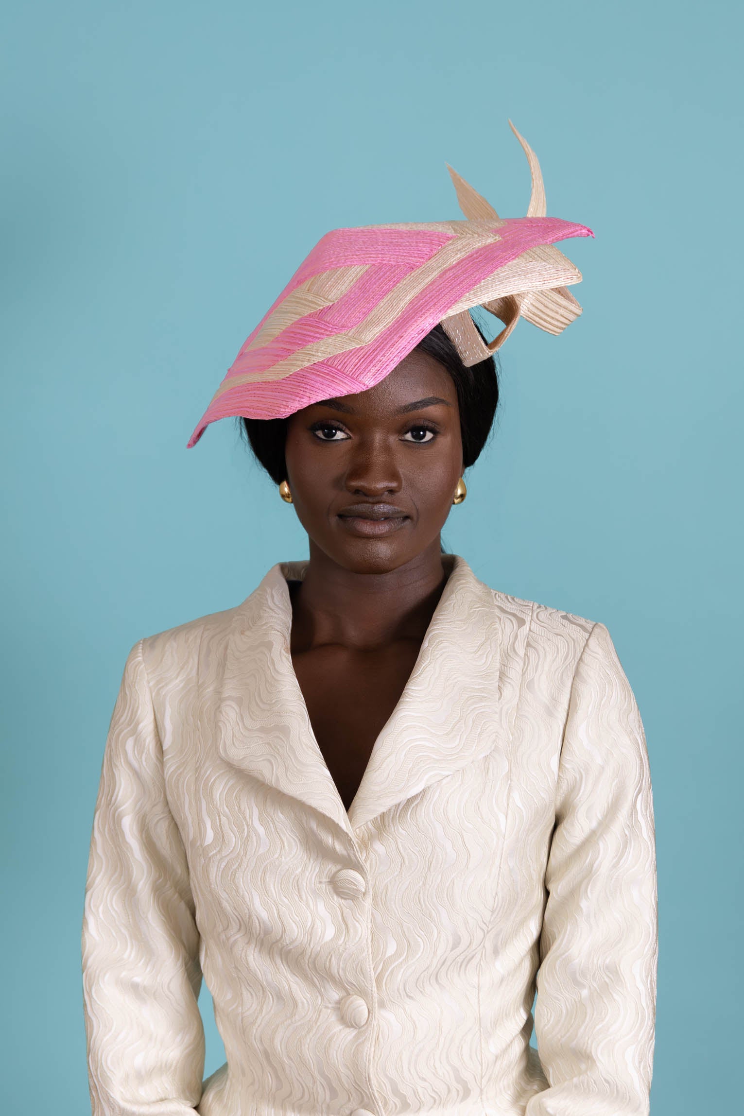 Geometric Braid Platter Hat in Pink and Cream by Felicity Northeast Millinery