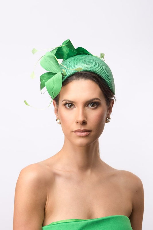 Green Bandeau with Curling Silk Petals by Felicity Northeast Millinery