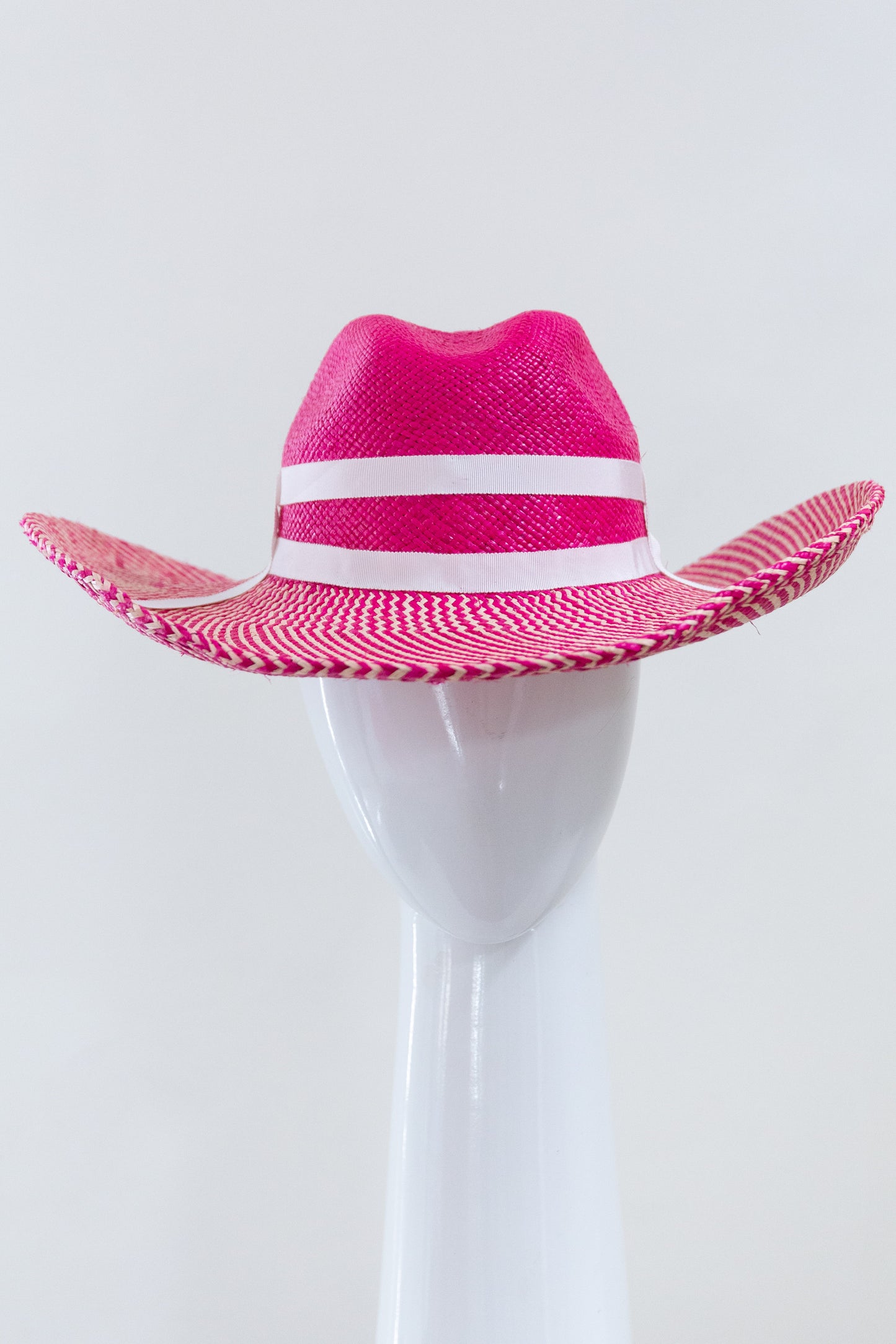 Hot Pink and Cream Cow Girl Hat By Felicity Northeast Millinery