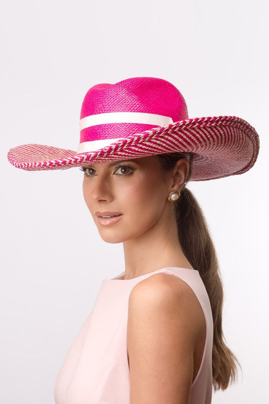 Hot Pink and Cream Cow Girl Hat  By Felicity Northeast Millinery