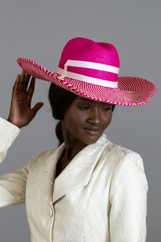 Hot Pink and Cream Cow Girl Hat  By Felicity Northeast Millinery
