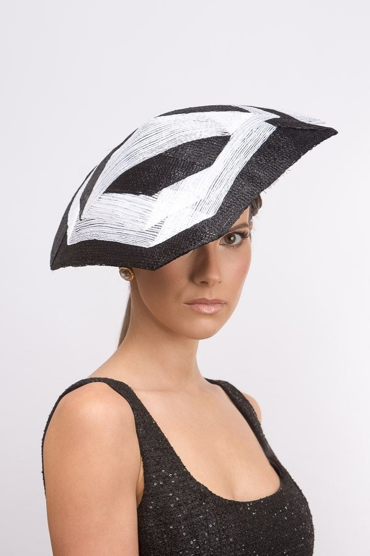 Monochrome Geometric Platter with Pom Poms by Felicity Northeast Millinery