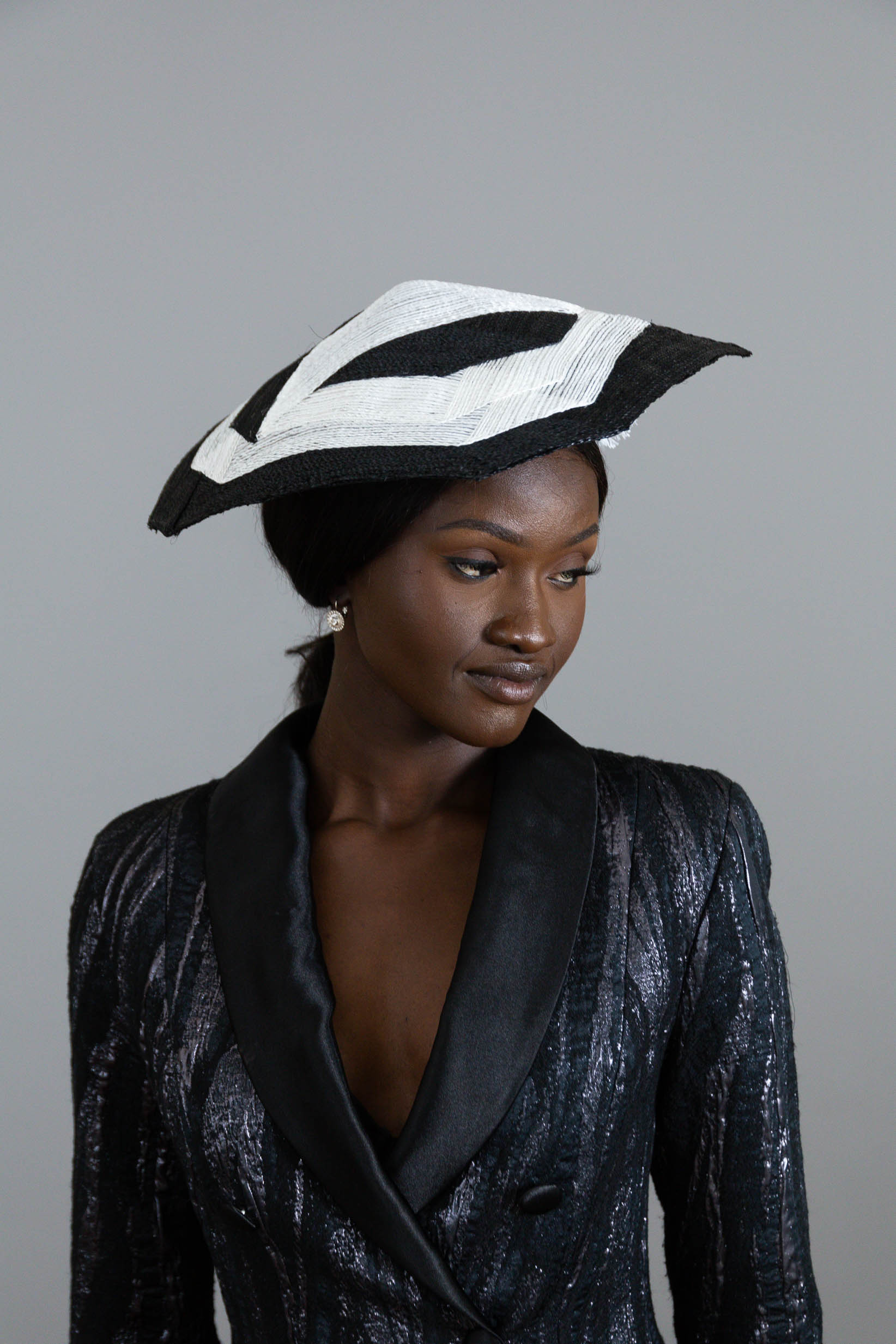 Monochrome Geometric Platter with Pom Poms by Felicity Northeast Millinery