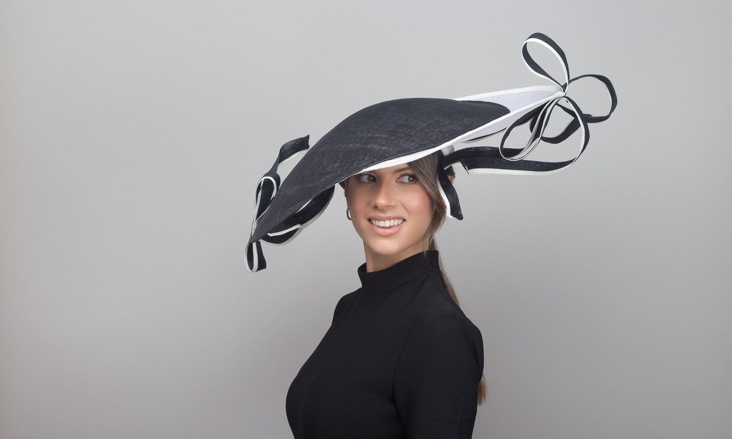Monochrome Wide Brimmed Striking Platter Hat by Felicity Northeast Millinery