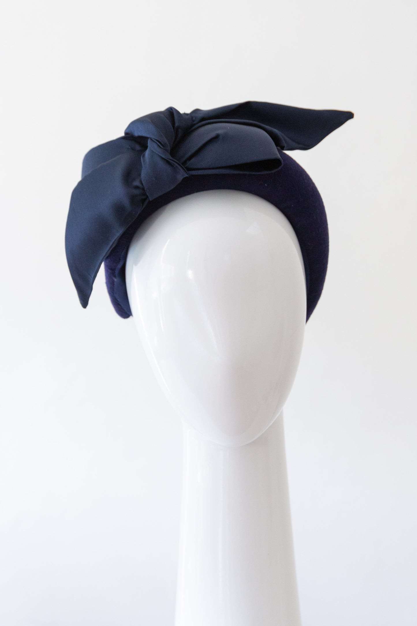 Navy Felt halo headband with Silk Bow