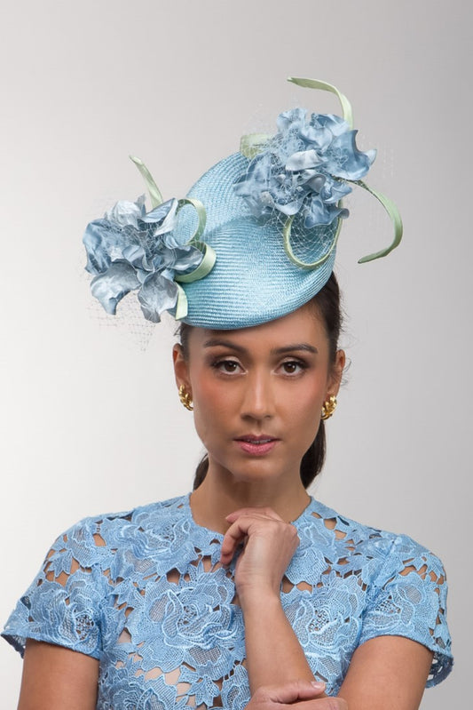 Pale Blue Raised Beret with Floating Flowers By Felicity Northeast