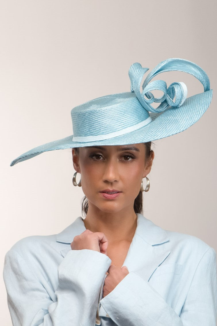 Pale Blue Wide Brimmed Hat by Felicity Northeast Millinery