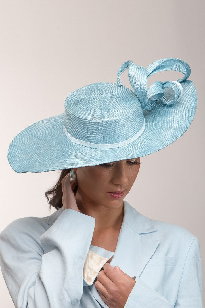 Pale Blue Wide Brimmed Hat by Felicity Northeast Millinery