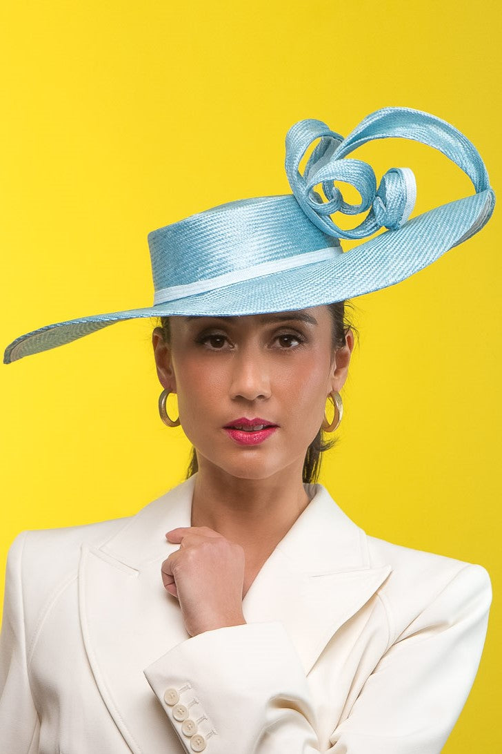 Pale Blue Wide Brimmed Hat by Felicity Northeast Millinery