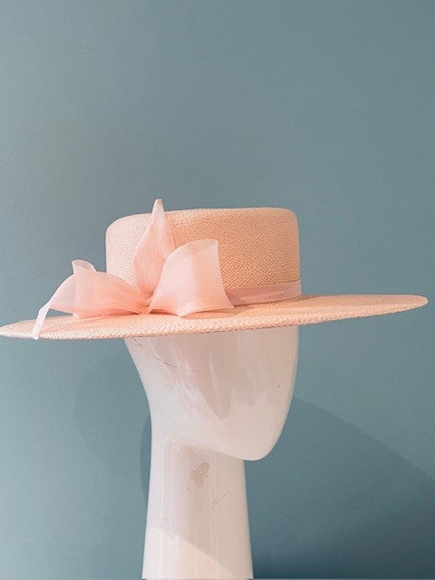 Pale Pink Panama Boater with Organza Bow