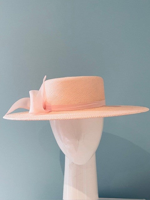 Pale Pink Panama Boater with Organza Bow