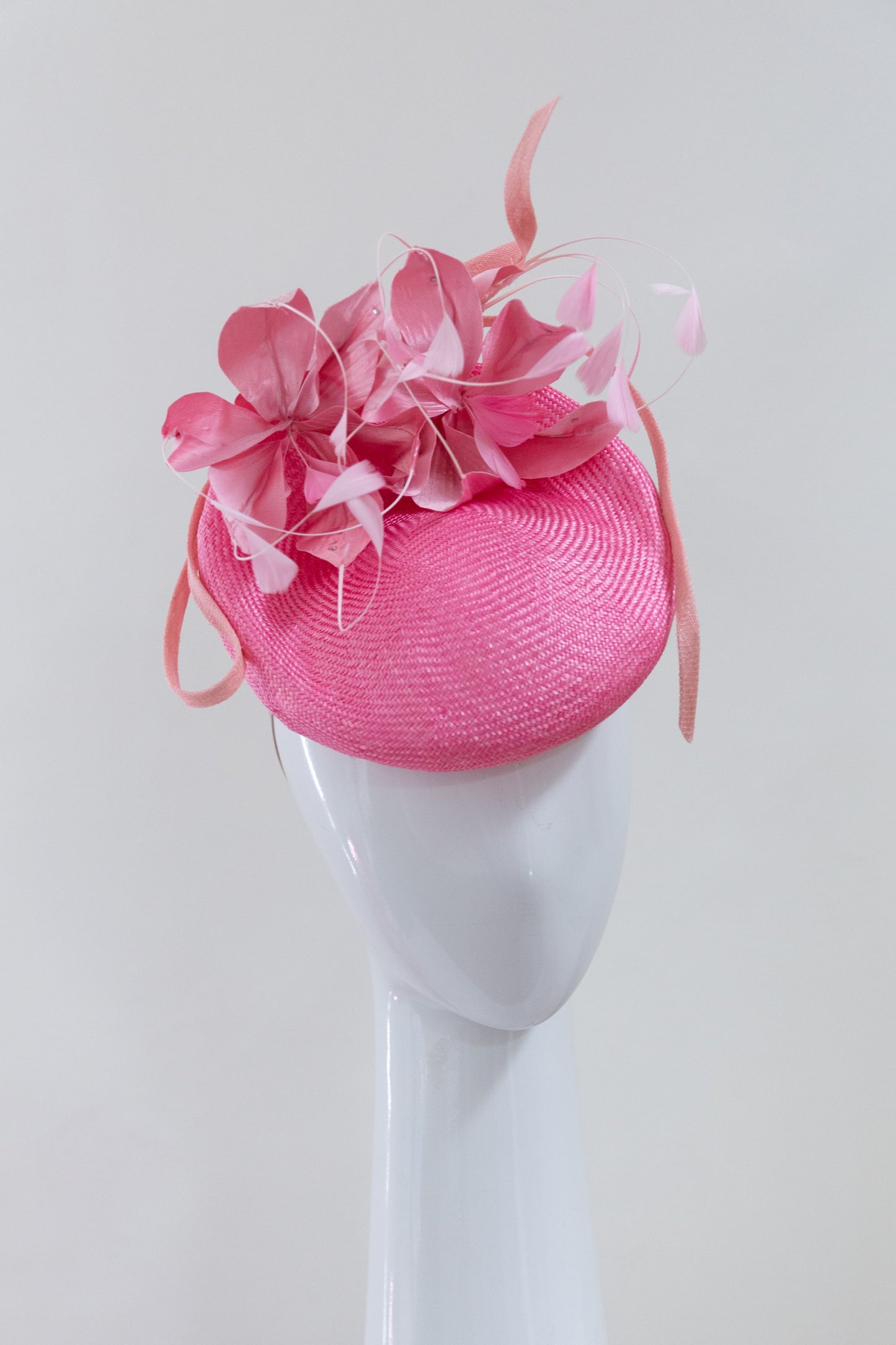 Pink Beret Hat with Silk Feathered Flowers