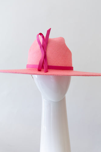 Pink Panama Fedora with Hot Pink Silk Bow