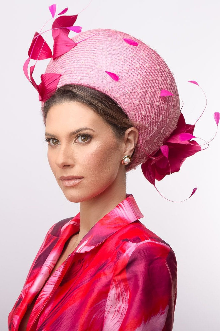 Pink Halo Breton with Silk Flowers by Felicity Northeast Millinery