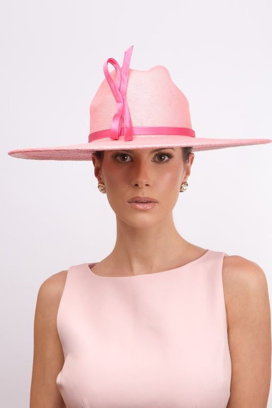 Pink Panama Fedora with Hot Pink Silk Bow