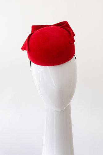 Red Felt Cocktail Hat with Wide Bow